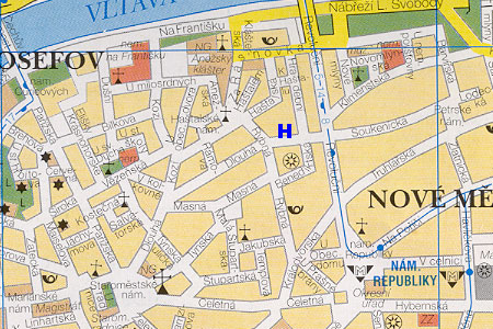 mapa prahy - hostel Travellers hostel